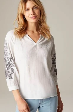 J.Jill Pure Jill Embroidered-Sleeve Crinkled Top | Jjill-Women Shirts & Blouses