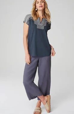 J.Jill Pure Jill Embroidered Split-Neck Tee | Jjill-Women Tops & Tees
