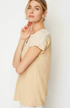 J.Jill Pure Jill Embroidered Split-Neck Tee | Jjill-Women Tops & Tees