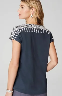 J.Jill Pure Jill Embroidered Split-Neck Tee | Jjill-Women Tops & Tees