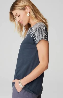 J.Jill Pure Jill Embroidered Split-Neck Tee | Jjill-Women Tops & Tees