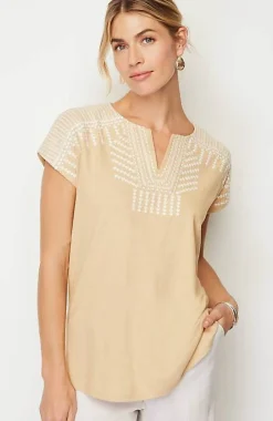J.Jill Pure Jill Embroidered Split-Neck Tee | Jjill-Women Tops & Tees