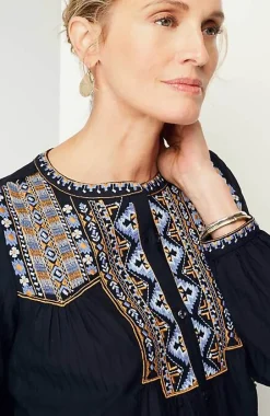 J.Jill Pure Jill Shadow-Stripe Embroidered Blouse | Jjill-Women Shirts & Blouses