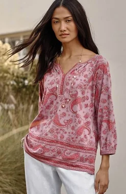 J.Jill Pure Jill Split-Neck Border-Printed Top | Jjill-Women Tops & Tees