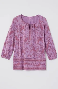 J.Jill Pure Jill Split-Neck Border-Printed Top | Jjill-Women Tops & Tees