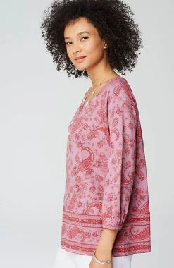 J.Jill Pure Jill Split-Neck Border-Printed Top | Jjill-Women Tops & Tees