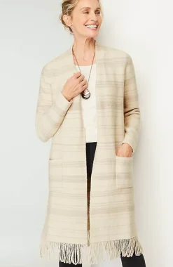 J.Jill Pure Jill Textured-Stripes Fringed-Hem Cardi | Jjill-Women Sweaters