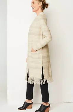 J.Jill Pure Jill Textured-Stripes Fringed-Hem Cardi | Jjill-Women Sweaters