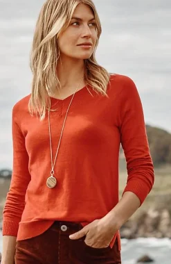 J.Jill Ribbed-Border V-Neck Sweater | Jjill-Women Sweaters