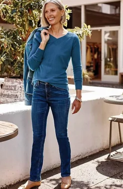 J.Jill Ribbed-Border V-Neck Sweater | Jjill-Women Sweaters