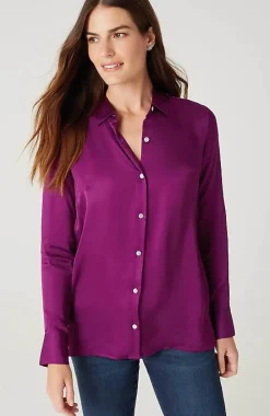 J.Jill Satin Button-Front Shirt | Jjill-Women Shirts & Blouses