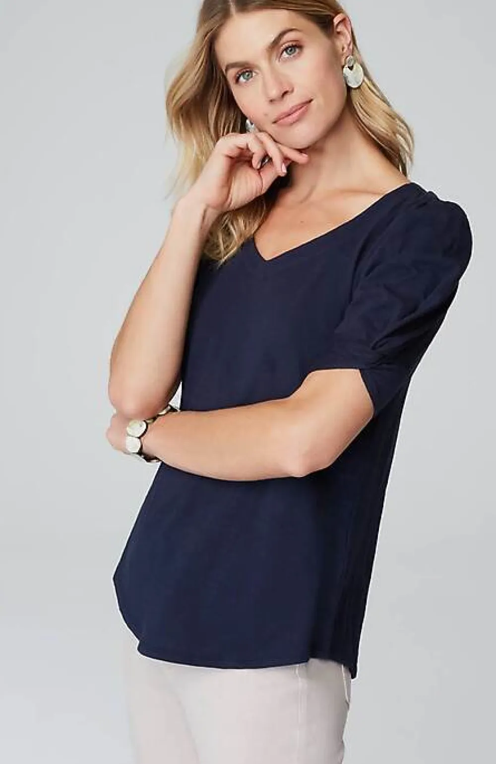 J.Jill Slub-Knit Twist-Sleeve Tee | Jjill-Women Tops & Tees