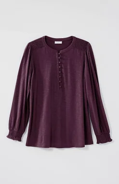 J.Jill Smocked Henley Top | Jjill-Women Tops & Tees