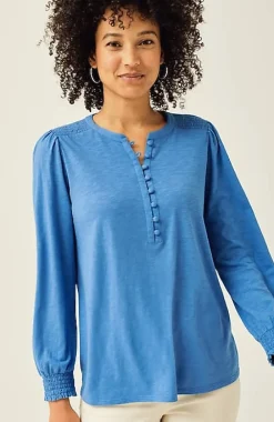 J.Jill Smocked Henley Top | Jjill-Women Tops & Tees