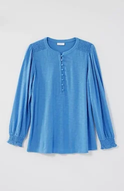 J.Jill Smocked Henley Top | Jjill-Women Tops & Tees