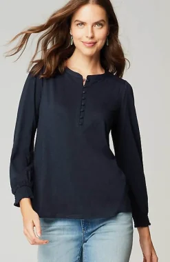 J.Jill Smocked Henley Top | Jjill-Women Tops & Tees