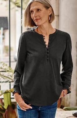 J.Jill Smocked Henley Top | Jjill-Women Tops & Tees