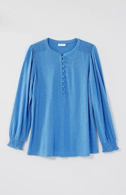 J.Jill Smocked Henley Top | Jjill-Women Tops & Tees