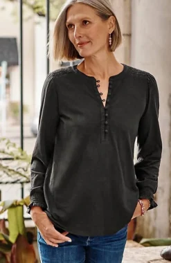J.Jill Smocked Henley Top | Jjill-Women Tops & Tees