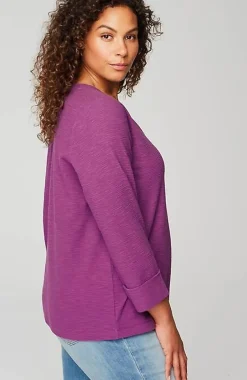 J.Jill Textured-Cotton Rolled-Cuff Henley Top | Jjill-Women Tops & Tees