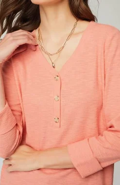 J.Jill Textured-Cotton Rolled-Cuff Henley Top | Jjill-Women Tops & Tees