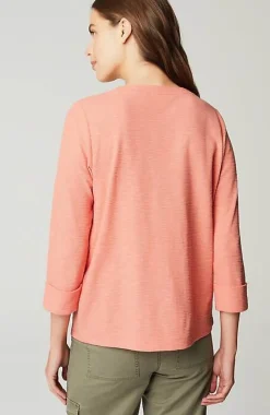 J.Jill Textured-Cotton Rolled-Cuff Henley Top | Jjill-Women Tops & Tees