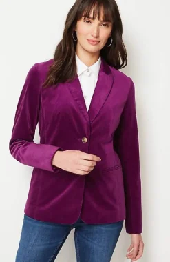 J.Jill Velveteen Stretch Curved-Hem Blazer | Jjill-Women Jackets & Coats