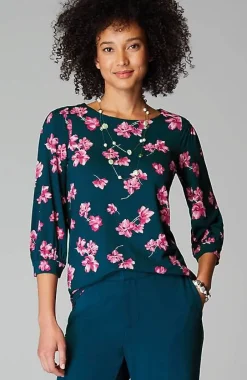 J.Jill Wearever Boat-Neck Smocked-Sleeve Top | Jjill-Women Tops & Tees