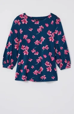 J.Jill Wearever Boat-Neck Smocked-Sleeve Top | Jjill-Women Tops & Tees