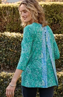 J.Jill Wearever Mixed-Print Button-Back Top | Jjill-Women Tops & Tees