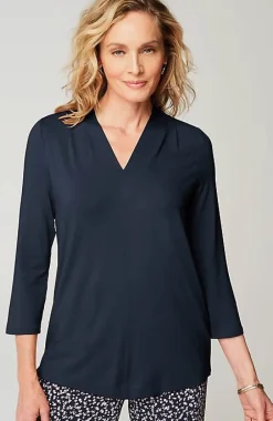 J.Jill Wearever Pleated V-Neck Top | Jjill-Women Tops & Tees