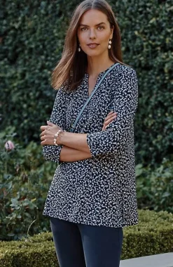 J.Jill Wearever Shirred-Yoke Split-Neck Tunic | Jjill-Women Tops & Tees