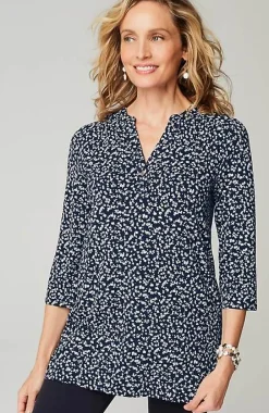 J.Jill Wearever Shirred-Yoke Split-Neck Tunic | Jjill-Women Tops & Tees