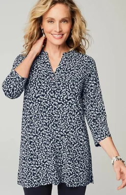 J.Jill Wearever Shirred-Yoke Split-Neck Tunic | Jjill-Women Tops & Tees