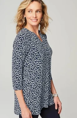J.Jill Wearever Shirred-Yoke Split-Neck Tunic | Jjill-Women Tops & Tees